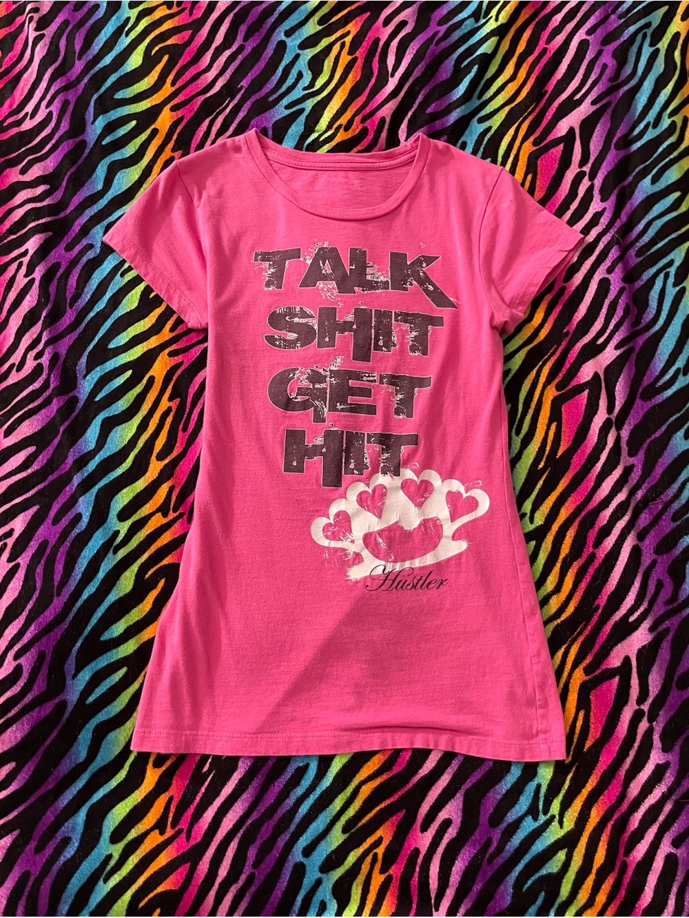 Y2k grunge goth rare 2000s Hustler "Talk Sh** Get Hit" Graphic T-Shirt